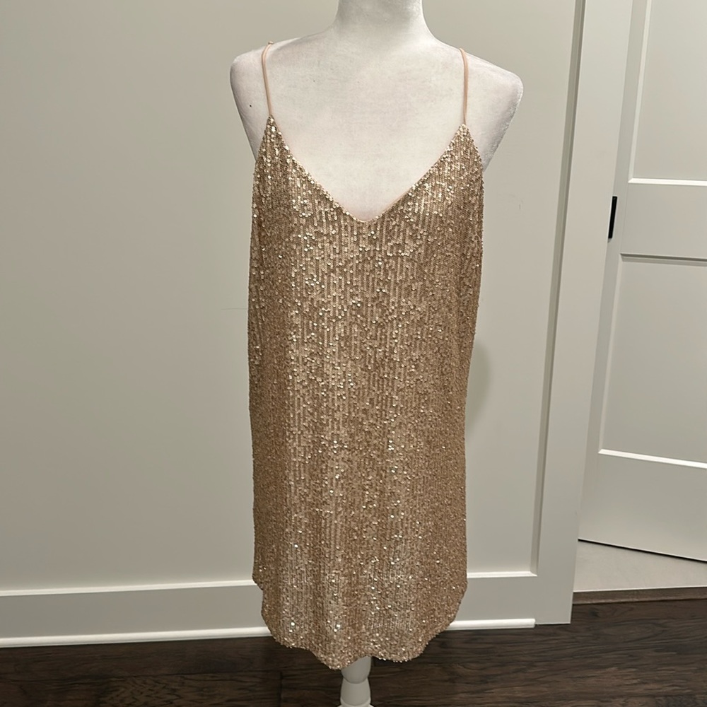 NWT Gentle Fawn Gold Sequin Party Dress Sz L